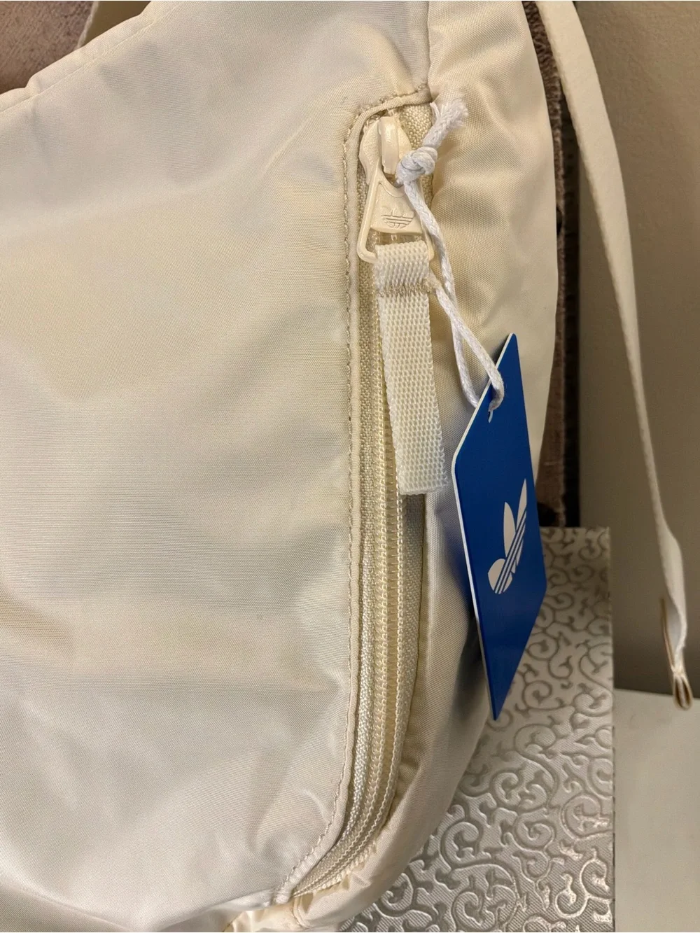 adidas Cream Nylon Crescent Crossbody Bag with Trefoil Logo NWT